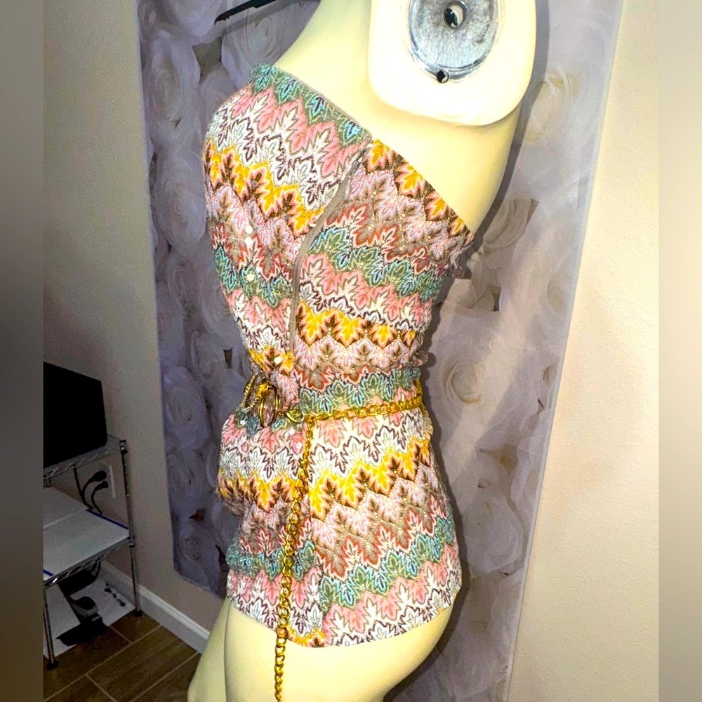 Express Womens Strapless Fitted Sparkly Multicolor Top~Side Zipper~Lined~small